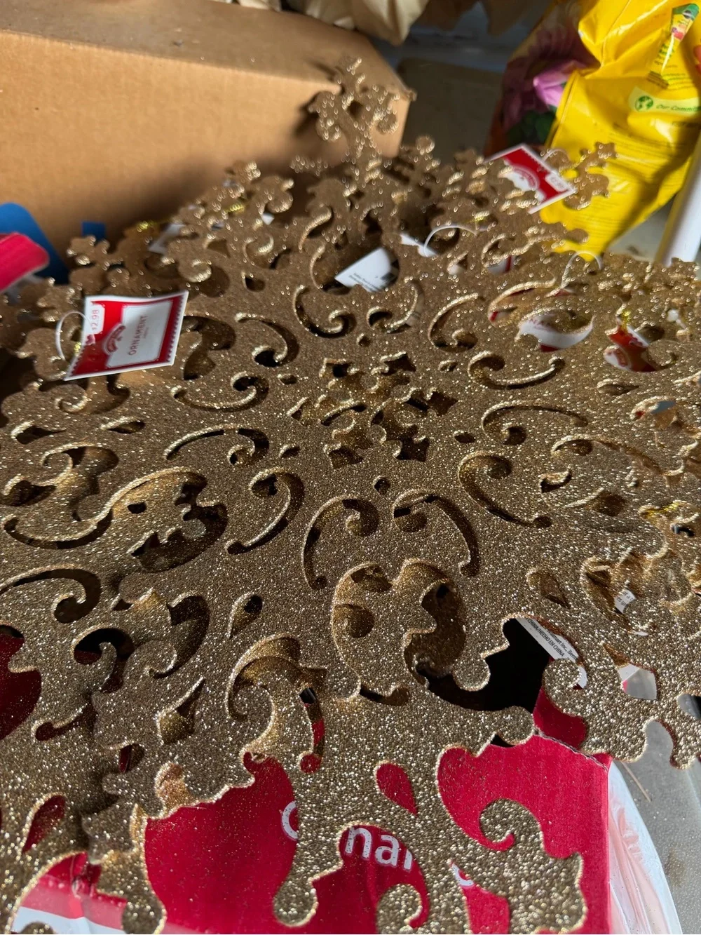 Holiday Time gold glitter snowflakes. Set of 20.